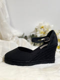 Sandalias negras de cuña mujer plataforma esparto elegantes y cómodas 787-5-ALNE