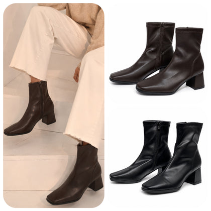 Botín negro de punta cuadrada y tacón ancho -Elegante y versátil Y3632