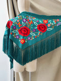 LM MANTONCILLO BORADO FLORE ROJO -PETROLEO 10 - FELIZ SHOPPING 