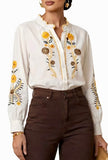 Blusa Elegante de Manga Larga con Bordado Floral Vintage Q8339