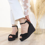 Sandalias de cuña con suela de esparto para verano | Plataforma con correa al tobillo - FELIZ SHOPPING 