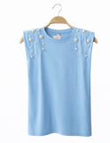 Top sin mangas con detalle de perlas (4 colores) JX09433