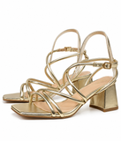 Sandalias doradas de plataforma y tacón ancho -Tacones de fiesta y ceremonia - FELIZ SHOPPING 