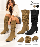 Botas Altas de Mujer con Tacón Bajo Fino, Punta Afilada y Efecto Arrugado – Estilo Elegante SF006