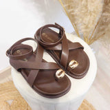 Sandalias planas con adorno metálico | Estilo romano con tiras cruzadas - FELIZ SHOPPING 