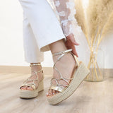 Sandalias de Plataforma con Cuña y Tiras para Mujer Estilo Romano - FELIZ SHOPPING 