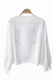 Blusa corta blanca con bordado floral y encaje para mujer Q8338