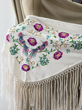 M01-2 Mantón bordado con flores y aves con flecos MANT3999