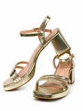 Sandalias de Tacón Ancho Doradas – Elegancia y Comodidad W6932
