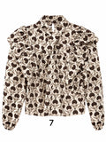 Blusa de Mujer Estampada con Volantes, Cuello Alto y Manga Larga 12780