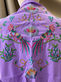 M01-2 Mantón bordado lila con flores y aves con flecos MANT3999