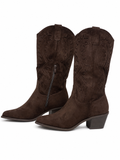 Botas Cowboy de Mujer con Bordado -Punta Fina y Tacón Ancho V-26