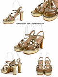 Sandalias doradas de plataforma y tacón ancho -Tacones de fiesta y ceremonia - FELIZ SHOPPING 