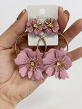 Pendientes Florales Estilo flamenco con Aro -Metal Pintado -Largo 8cm pen899 - FELIZ SHOPPING 