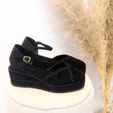Sandalias de cuña estilo alpargata con punta cerrada | Mary Jane con correa - FELIZ SHOPPING 