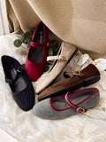 Bailarinas Mary Jane de terciopelo estilo retro -Cómodas combinables y disponibles en varios colores H9037