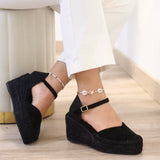 Sandalias de cuña estilo alpargata con punta cerrada | Correa al tobillo - FELIZ SHOPPING 