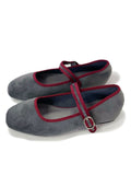 Zapatos Mary Jane en Gris con Ribete Burdeos y Suela Plana H9037-GRIS/WINE