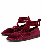 Zapatos Bailarinas Mujer de Terciopelo con Cordones Cruzados, Lazo al Tobillo, Suela Plana, Estilo Casual Elegante, 4 Colores YR913