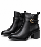 Botines de Mujer con Tacón Ancho, Hebilla y Cremallera Lateral – Botas Cortas Elegantes y Cómodas 2081