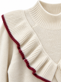 Jersey de Mujer con Cuello Alto y Volantes | Manga Abullonada | Otoño Invierno talla única 8320