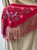 M01-2 Mantón bordado burdeo con flores y aves con flecos MANT3999 - FELIZ SHOPPING 