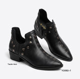 Botines de Mujer con Tachuelas y Cremallera Lateral – Tacón Bajo de 4 cm, Punta Fina, Estilo Casual y Elegante Y2092