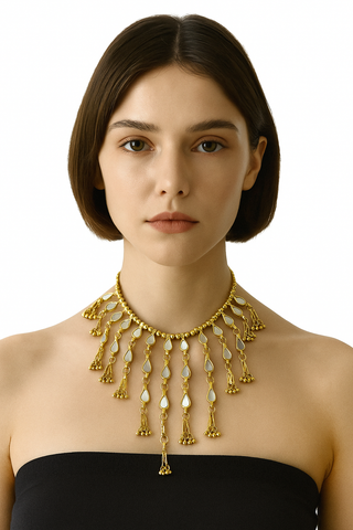 Collar Dorado con Gotas Espejadas -Collar Artesanal de Estilo Vintage co1499