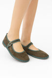 Zapatos Mary Jane Verde Bosque de Gamuza con Hebilla N5812-3-OLIVE/GREEN