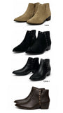 Botines de Mujer Estilo Cowboy con Tachuelas Metálicas, Punta Fina, Tacón Ancho de 4 cm, Cremallera Lateral Y2519