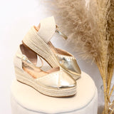 Sandalias de cuña estilo alpargata con punta cerrada | Mary Jane con correa - FELIZ SHOPPING 