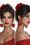 Pendientes Florales Estilo flamenco con Aro -Metal Pintado -Largo 8cm pen899 - FELIZ SHOPPING 