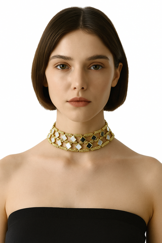 Choker Dorado con Espejos Geométricos -Collar de Diseño Artesanal co1299