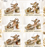 Sandalias doradas de plataforma y tacón ancho -Tacones de fiesta y ceremonia