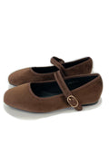 Zapatos Mary Jane en marrón con Ribete Burdeos y Suela Plana H9037-BRO