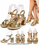 Sandalias doradas de plataforma y tacón ancho -Tacones de fiesta y ceremonia - FELIZ SHOPPING 