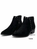 Botines de Mujer Estilo Cowboy con Tachuelas Metálicas, Punta Fina, Tacón Ancho de 4 cm, Cremallera Lateral Y2519