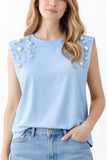 Top sin mangas con detalle de perlas (4 colores) JX09433