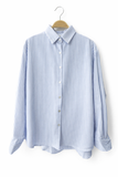 Camisa de manga larga a rayas azul claro y blanco 798-AZ