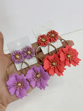 Pendientes Florales Estilo flamenco con Aro -Metal Pintado -Largo 8cm pen899 - FELIZ SHOPPING 