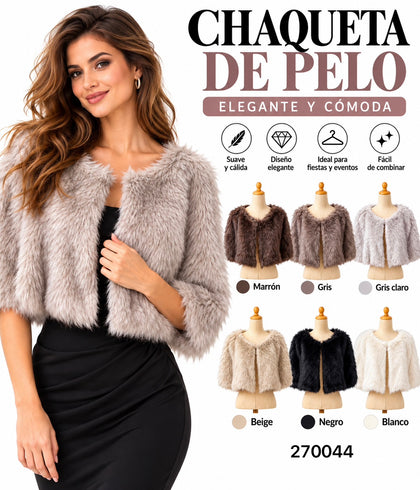 Chaqueta Corta de Pelo Sintético para Mujer - Elegante y Cálida-Ideal para Fiestas, Bodas y Eventos 270044 270045