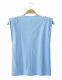 Top sin mangas con detalle de perlas (4 colores) JX09433