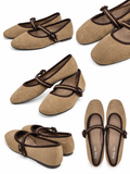 Bailarinas Mary Jane de Mujer – Zapatos Planos con Hebilla y Diseño Bicolor YR908