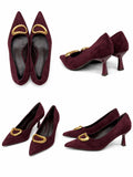 Zapatos de tacón medio con punta fina y adorno metálico-Tacón 6 cm AA83