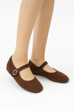 Zapatos Mary Jane en marrón con Ribete Burdeos y Suela Plana H9037-BRO