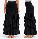 251111 Falda Flamenca con Volantes y Lunares - Falda de Baile Flamenco NEGRO