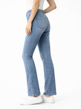 Jeans de tiro alto acampanados con elasticidad-Azul claro M651