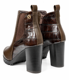 Botines de Mujer con Tacón Ancho – Cremallera Lateral, Elástico y Detalle Efecto Cocodrilo 8806