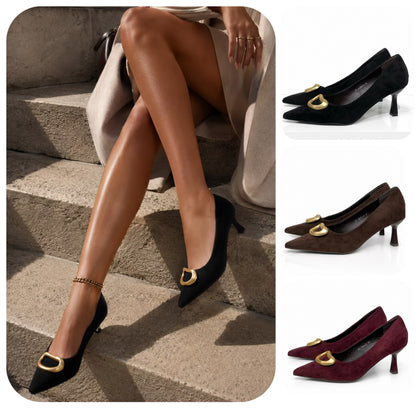 Zapatos de tacón medio con punta fina y adorno metálico-Tacón 6 cm AA83