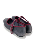 Zapatos Mary Jane en Gris con Ribete Burdeos y Suela Plana H9037-GRIS/WINE